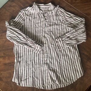LC Lauren Conrad Women’s Linen Striped Shirt - Brown and Cream Large